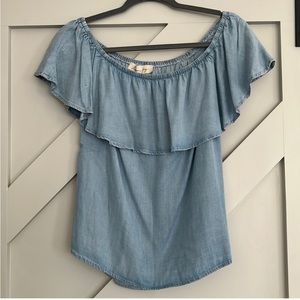 Allison Joy Chambray Denim Ruffle Top